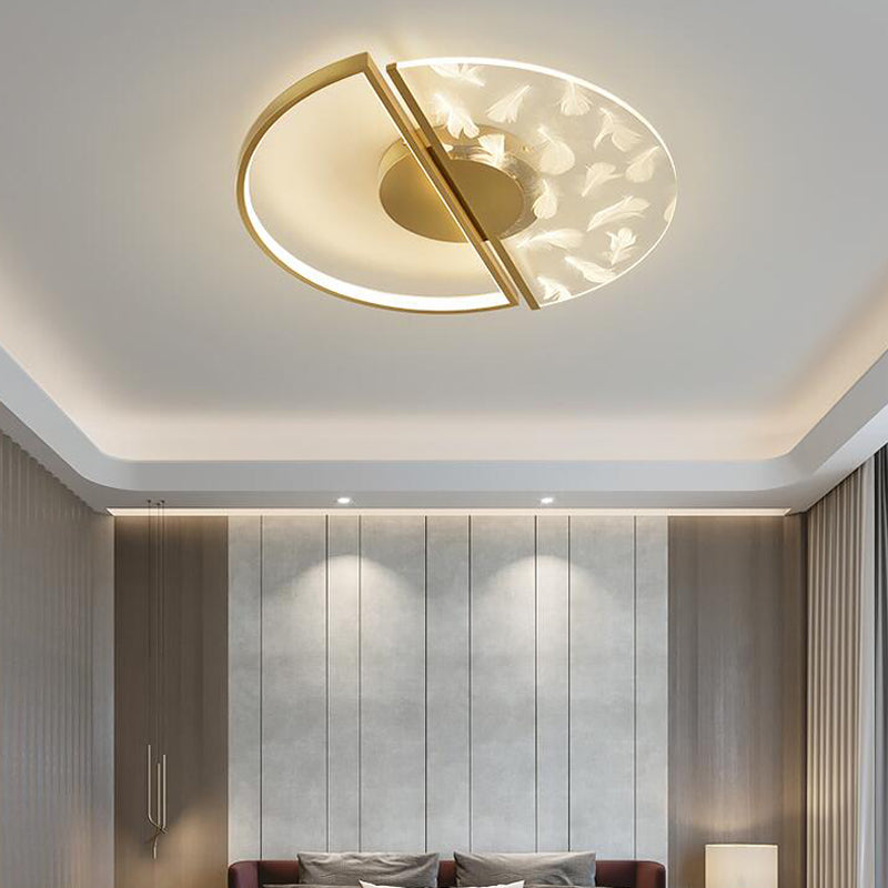 Modern Creative Feather LED Semi Flush Ceiling Light Circular Wrought Iron Flush Mount for Living Room