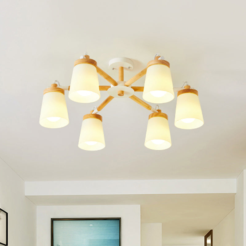 Conische kroonluchter verlichtingsarmatuur Noordse stijl Frosted Glass 6/8 Lichten Wit hangend licht voor woonkamer