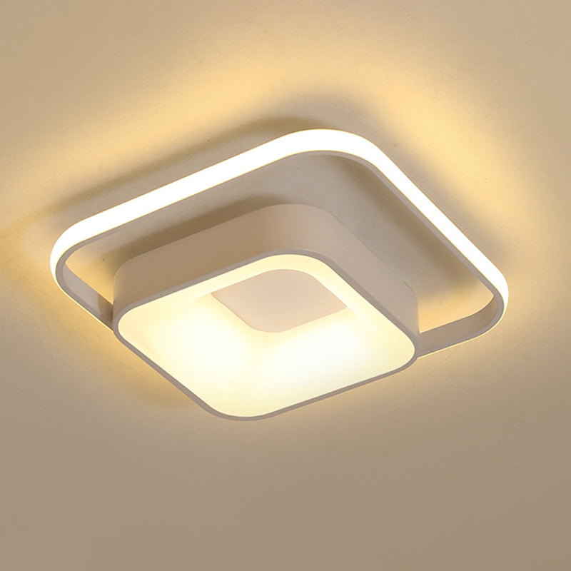 Square Flush Mount Minimalist Metal Gray/White Light LED Ceiling Fixture, Natural Light/Remote Control Stepless Dimming