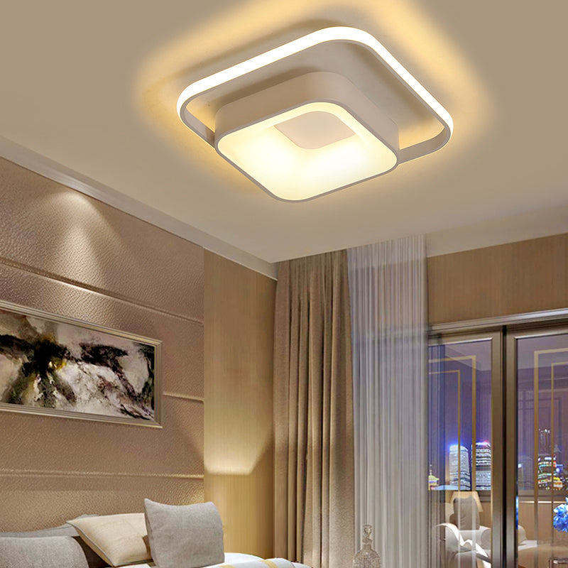 Square Flush Mount Minimalist Metal Gray/White Light LED Ceiling Fixture, Natural Light/Remote Control Stepless Dimming