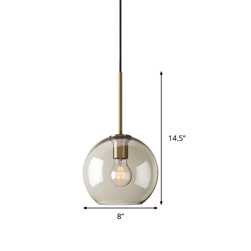 Amber Glass Sphere Pendant Lighting Modern 1 Head 8"/10"/12" Wide Brass Hanging Ceiling Light