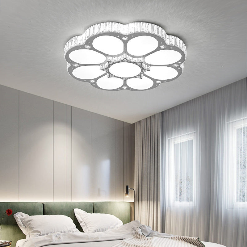 Flower Ceiling Mounted Light Minimalist Crystal Bedroom LED Flush Light in White