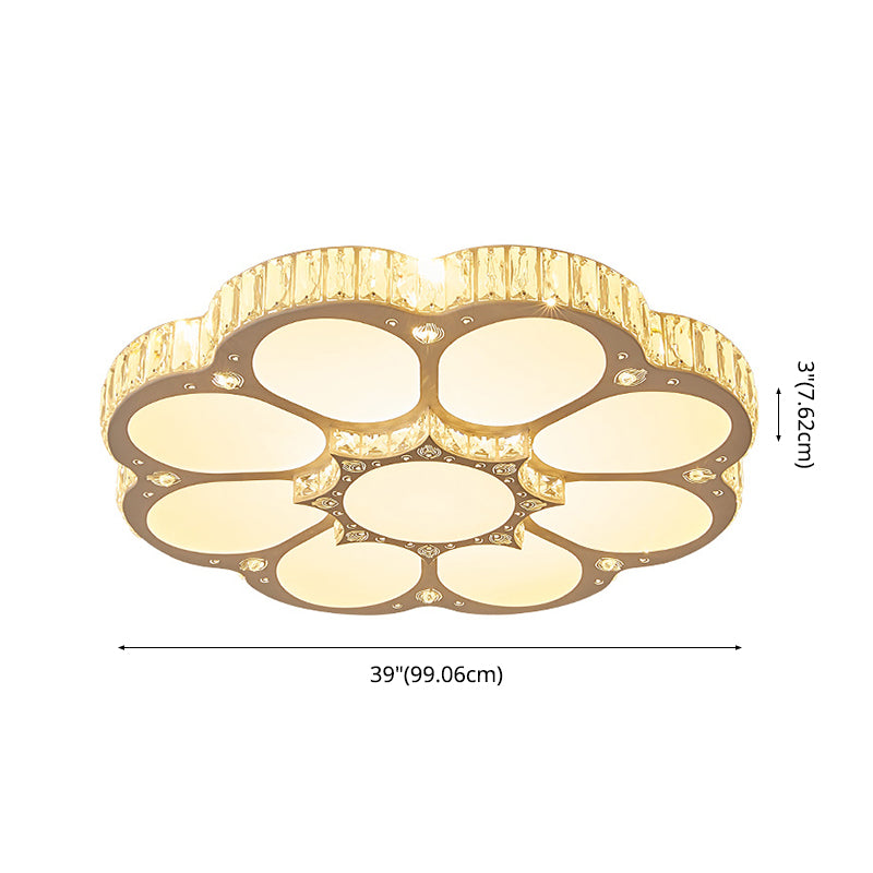 Flower Ceiling Mounted Light Minimalist Crystal Bedroom LED Flush Light in White