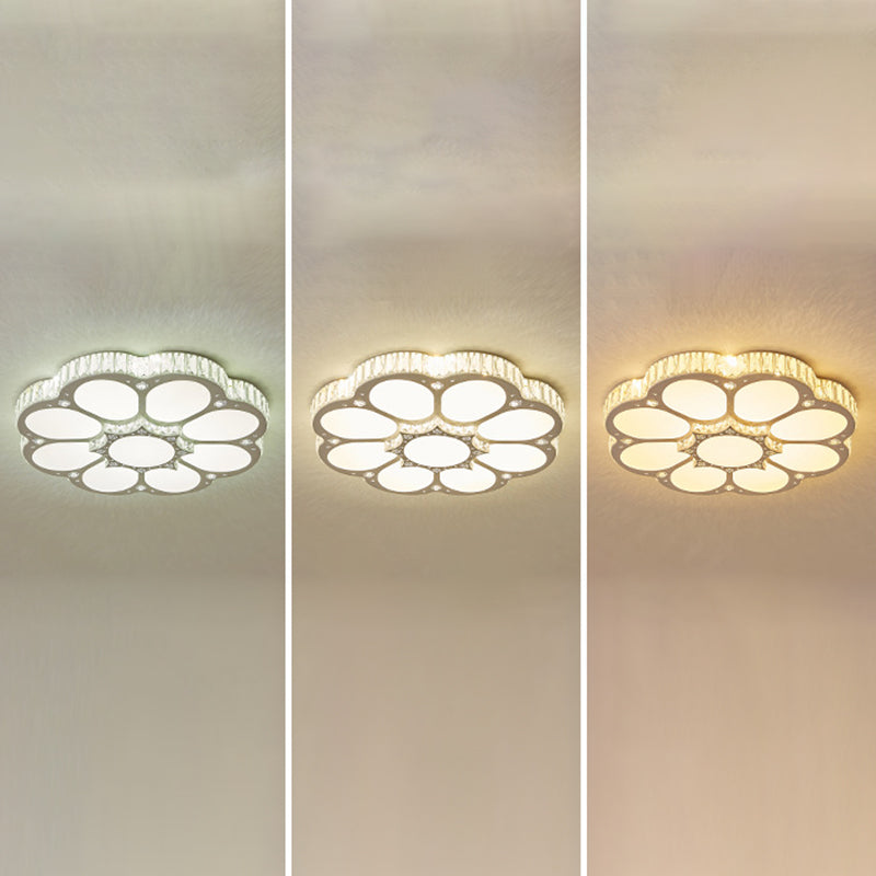 Flower Ceiling Mounted Light Minimalist Crystal Bedroom LED Flush Light in White
