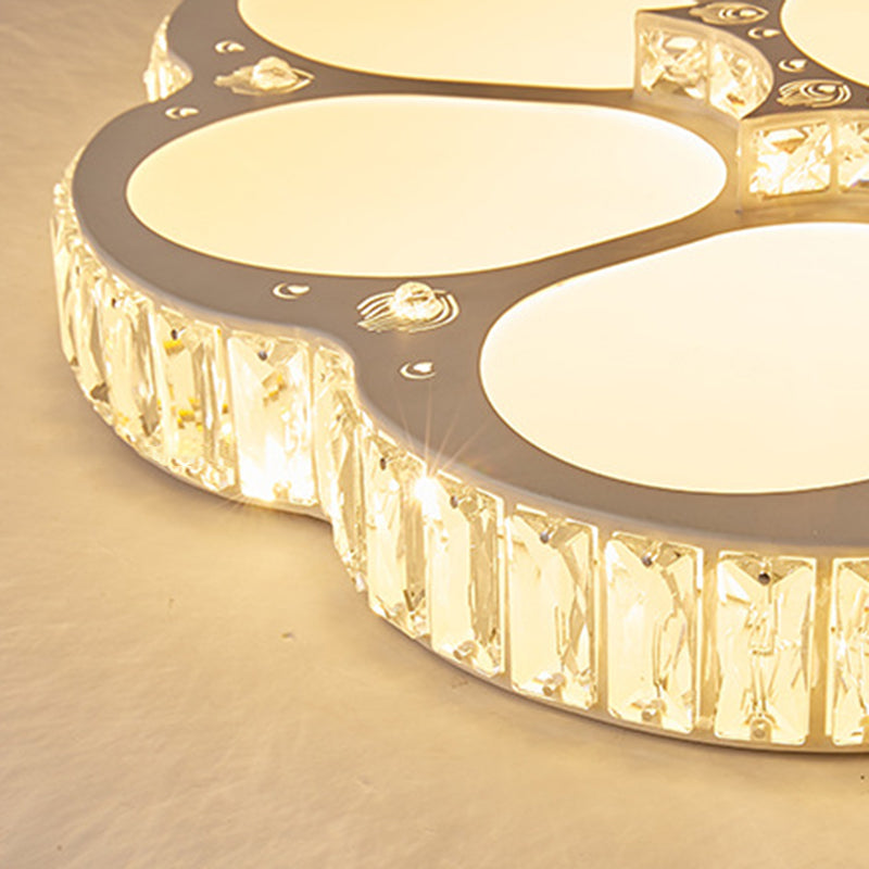 Flower Ceiling Mounted Light Minimalist Crystal Bedroom LED Flush Light in White