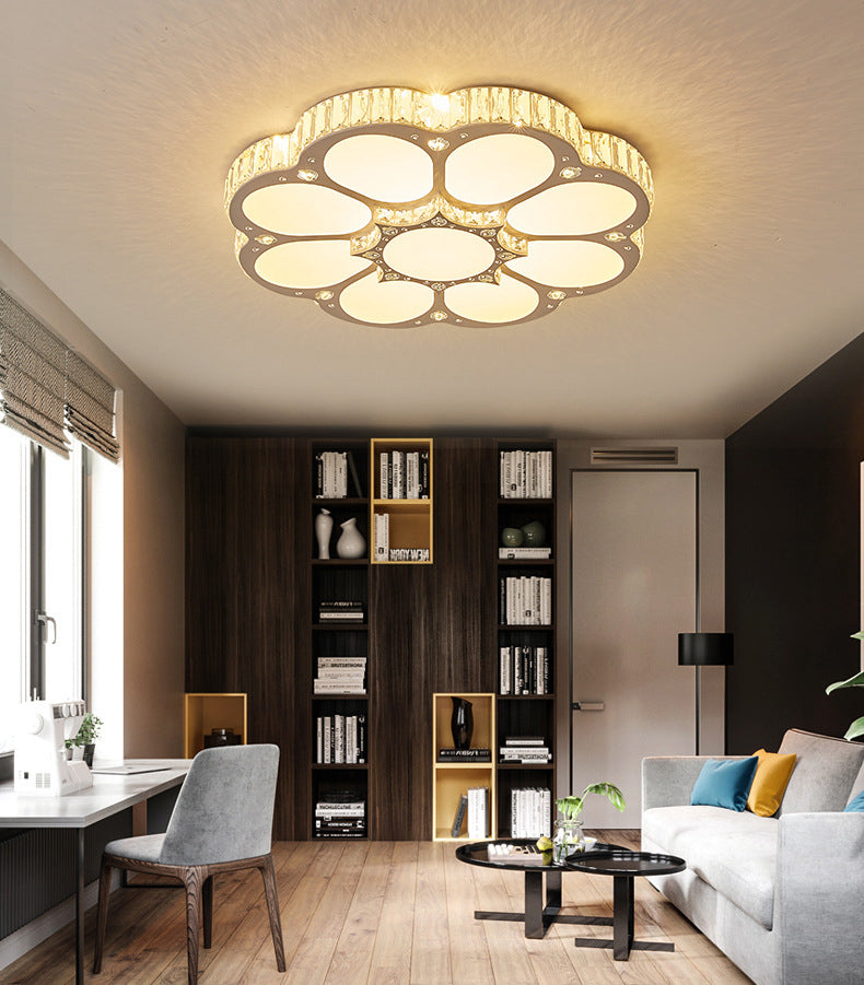 Flower Ceiling Mounted Light Minimalist Crystal Bedroom LED Flush Light in White