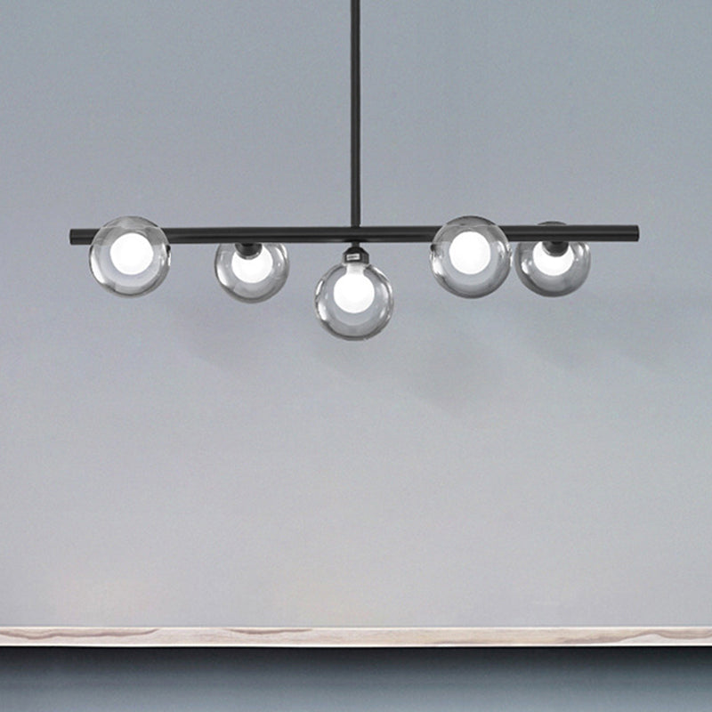 Bubble Clear Glass Island Ceiling Light Modern Style 5/6 Lights Black/Gold Finish Pendant Light Fixture for Dining Room