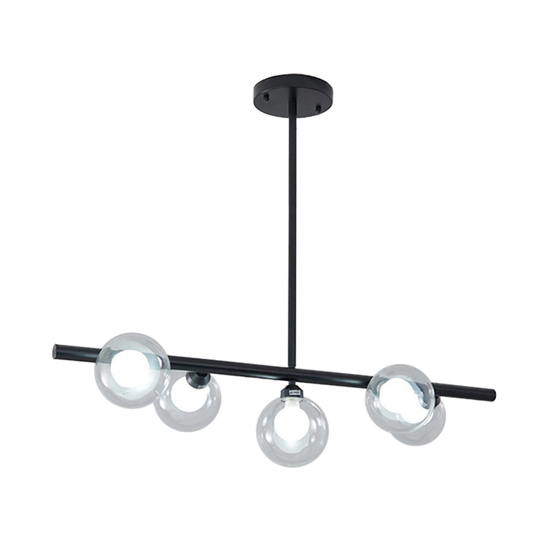 Bubble Clear Glass Island Ceiling Light Modern Style 5/6 Lights Black/Gold Finish Pendant Light Fixture for Dining Room