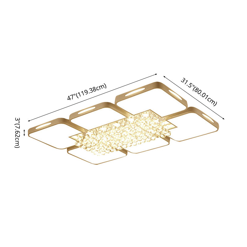 Plafonnier LED rectangulaire blanc, plafonnier moderne en acrylique pour salon avec boules de cristal