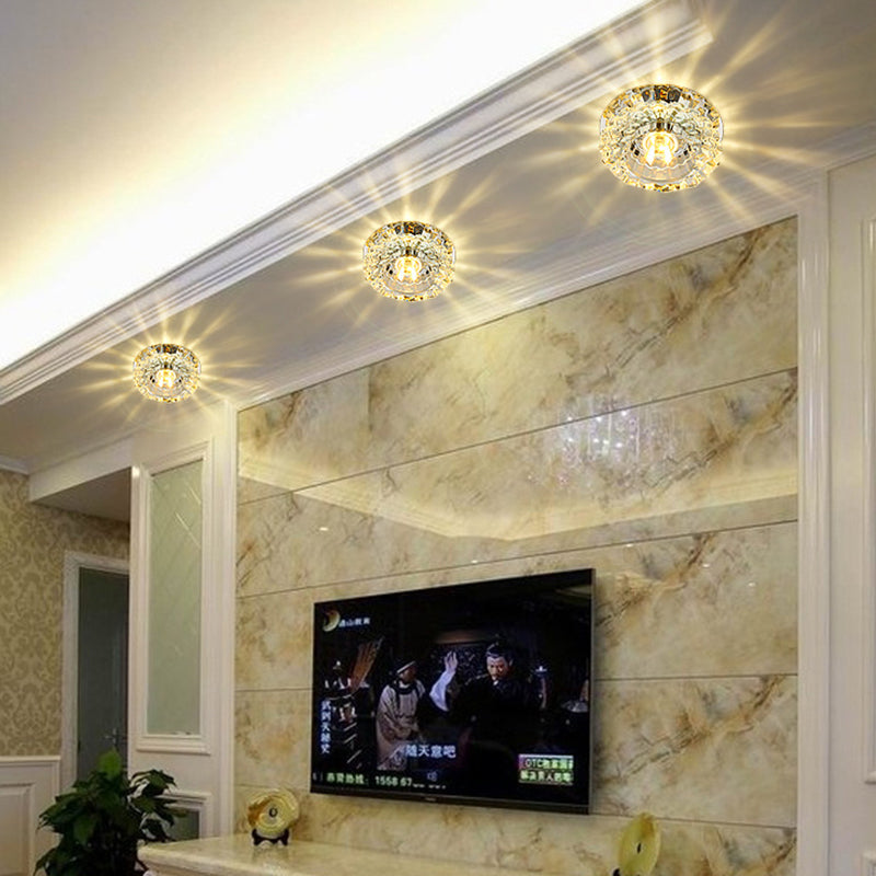 Mini Flush Mount Ceiling Lights Modern Minimalist Style Crystal 1 Light Flush Light for Living Room