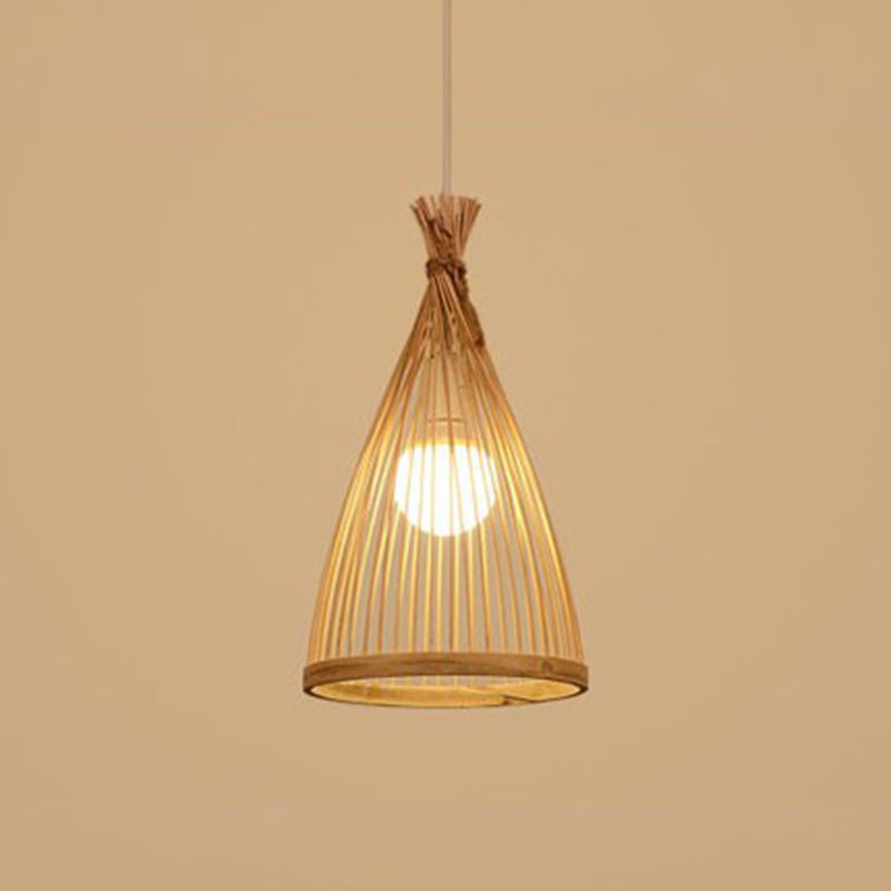 Chinese Cone Pendant Lighting Fixtures Bamboo Hanging Light with Hanging Cord for Restaurant