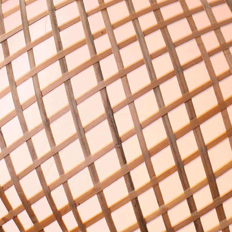 Farmhouse Natural Bamboo Pendant Lighting 1 Light Round Drum Dining Room Hanging Lamp in Beige