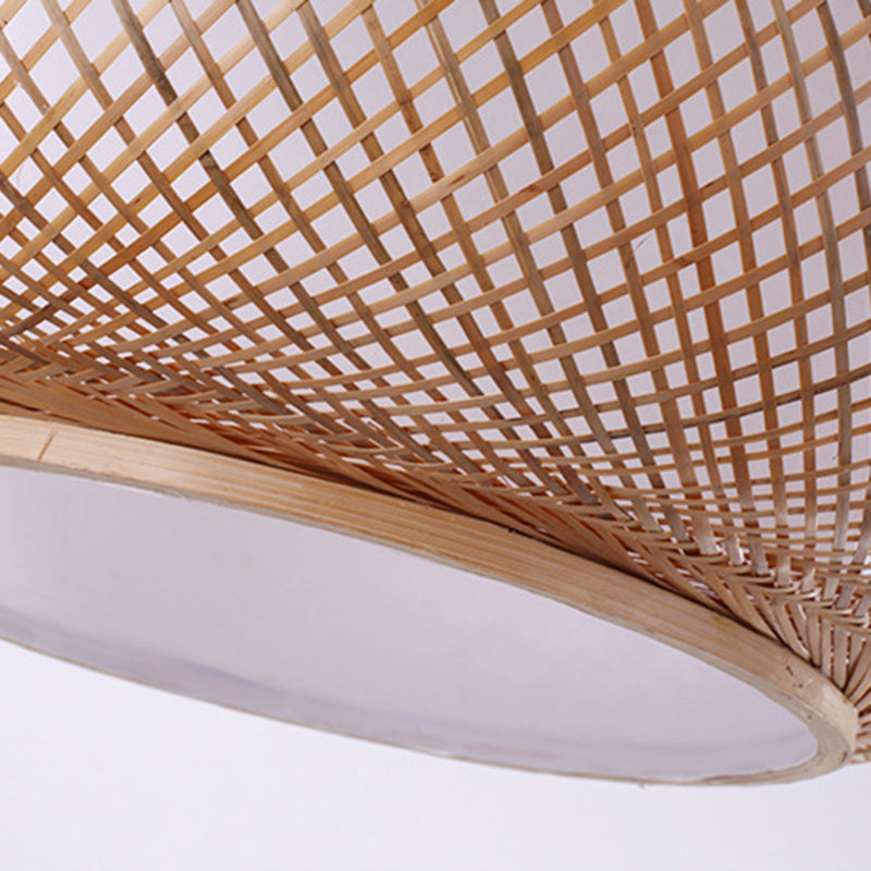 Farmhouse Natural Bamboo Pendant Lighting 1 Light Round Drum Dining Room Hanging Lamp in Beige