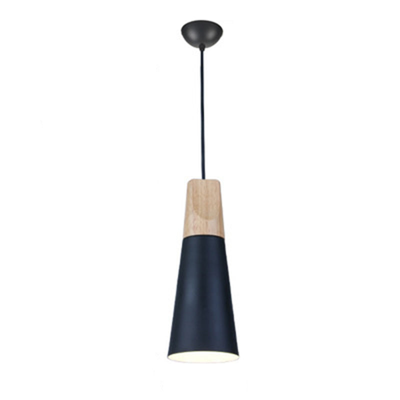 Metal Tapered Hanging Light Nordic Style 1 Light Wooden Top Ceiling Pendant Lamp for Living Room