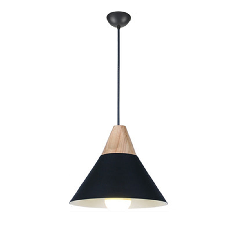 Metal Tapered Hanging Light Nordic Style 1 Light Wooden Top Ceiling Pendant Lamp for Living Room
