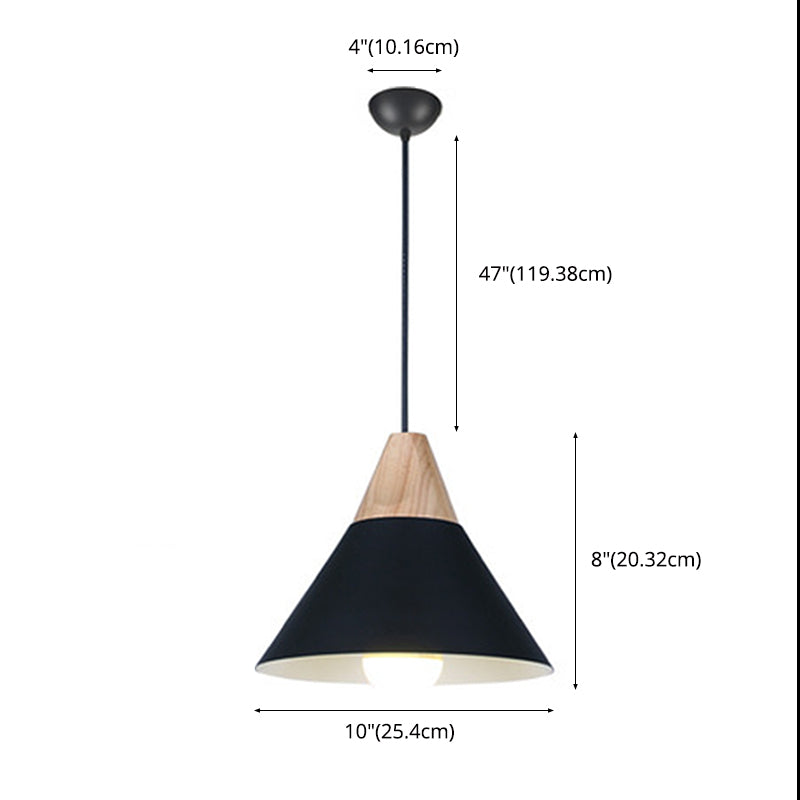 Metal Tapered Hanging Light Nordic Style 1 Light Wooden Top Ceiling Pendant Lamp for Living Room