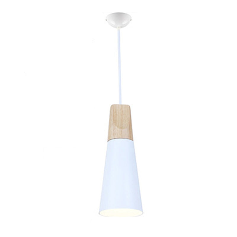Metal Tapered Hanging Light Nordic Style 1 Light Wooden Top Ceiling Pendant Lamp for Living Room