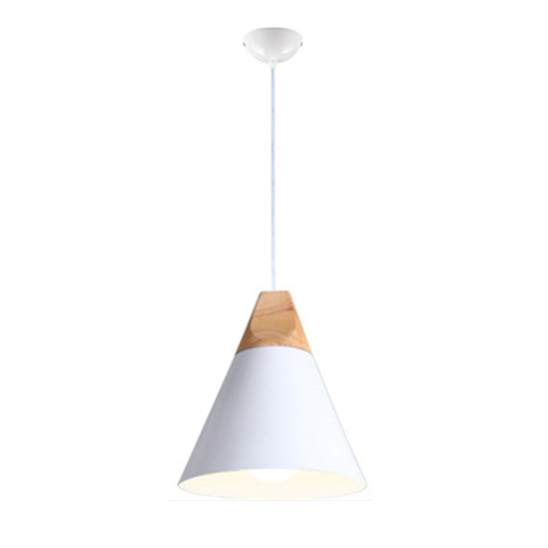 Metal Tapered Hanging Light Nordic Style 1 Light Wooden Top Ceiling Pendant Lamp for Living Room
