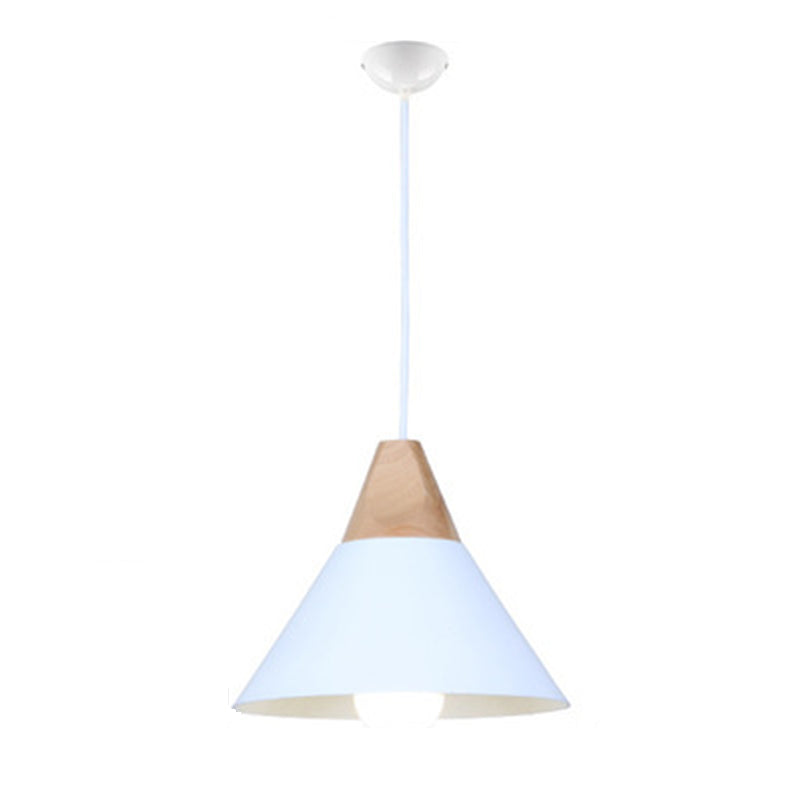 Metal Tapered Hanging Light Nordic Style 1 Light Wooden Top Ceiling Pendant Lamp for Living Room