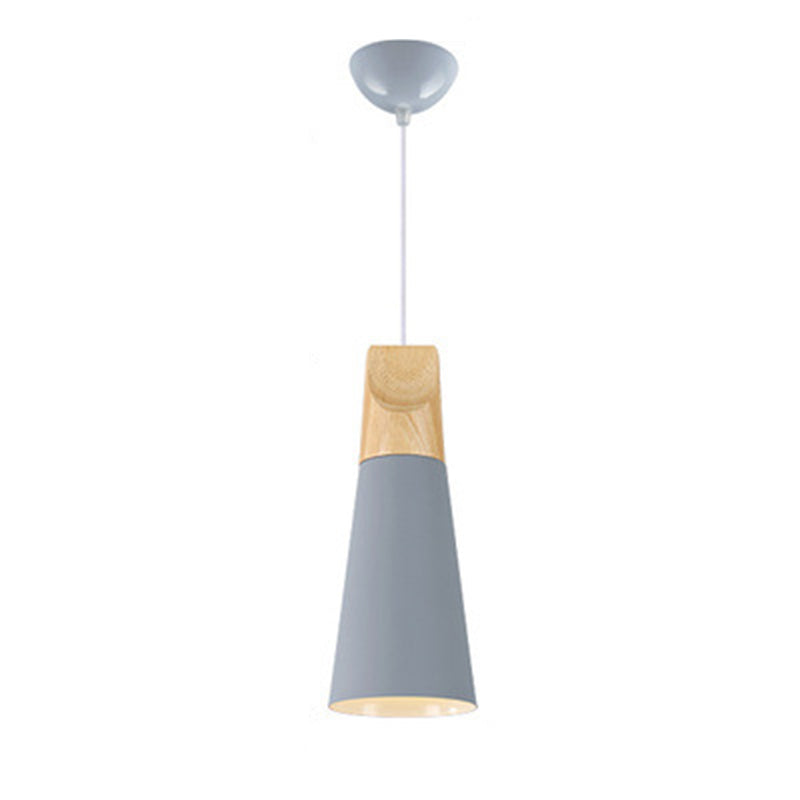 Metal Tapered Hanging Light Nordic Style 1 Light Wooden Top Ceiling Pendant Lamp for Living Room