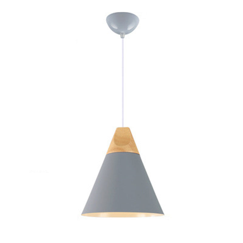 Metal Tapered Hanging Light Nordic Style 1 Light Wooden Top Ceiling Pendant Lamp for Living Room