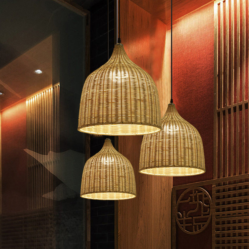 Chinese Pendant Lighting Fixtures Bamboo Hanging Light with Hanging Cord for Restaurant