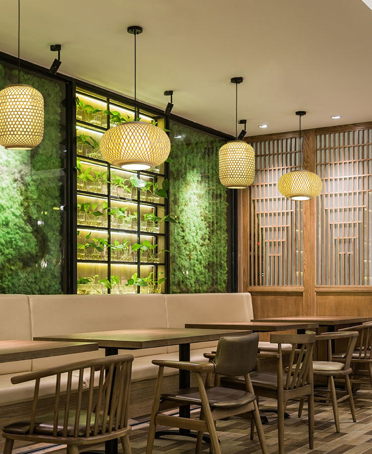 Chinese Pendant Lighting Fixtures Bamboo Hanging Light with Hanging Cord for Restaurant