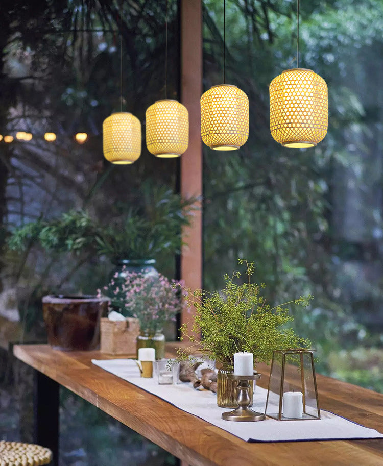 Chinese Pendant Lighting Fixtures Bamboo Hanging Light with Hanging Cord for Restaurant