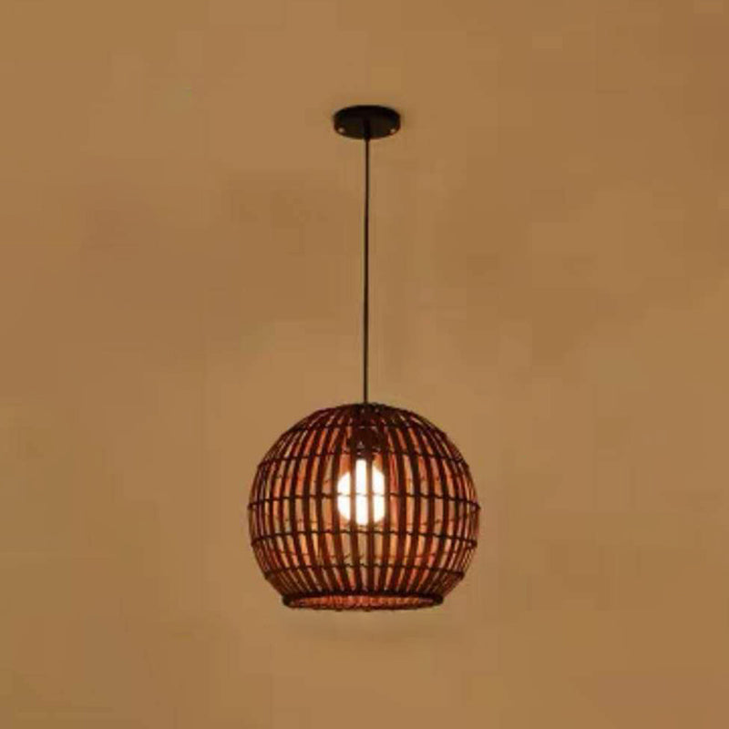 Spherical Hand-Woven Pendant Asia Art Deco 1 Bulb Bamboo Hanging Light for Dining Table
