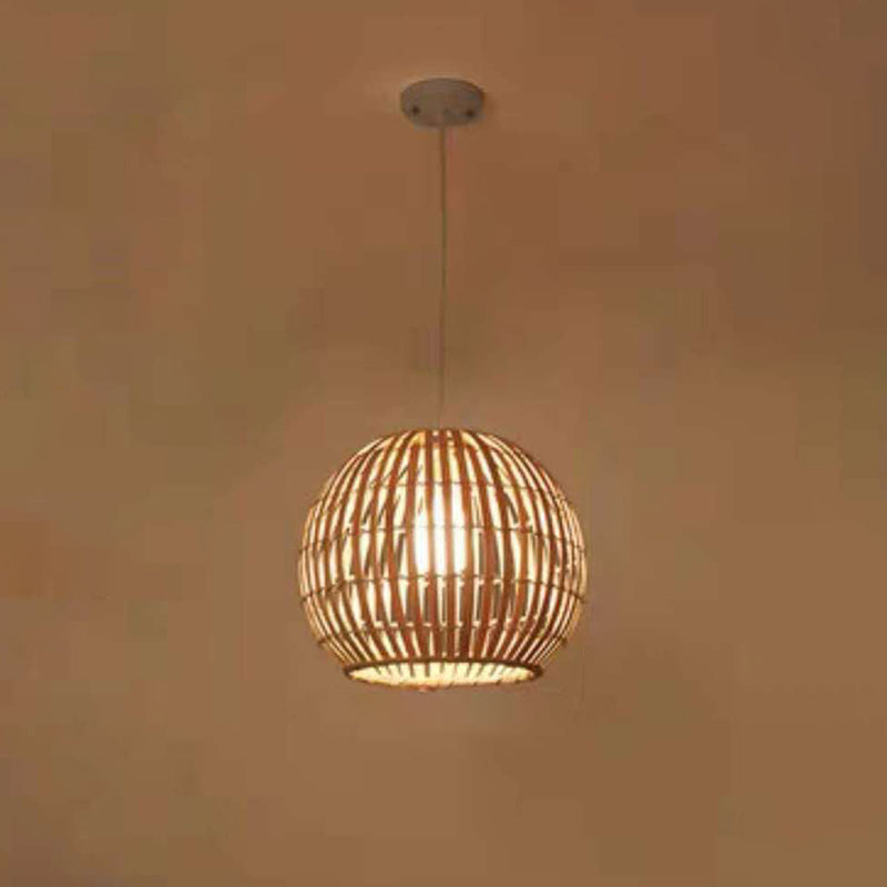Spherical Hand-Woven Pendant Asia Art Deco 1 Bulb Bamboo Hanging Light for Dining Table