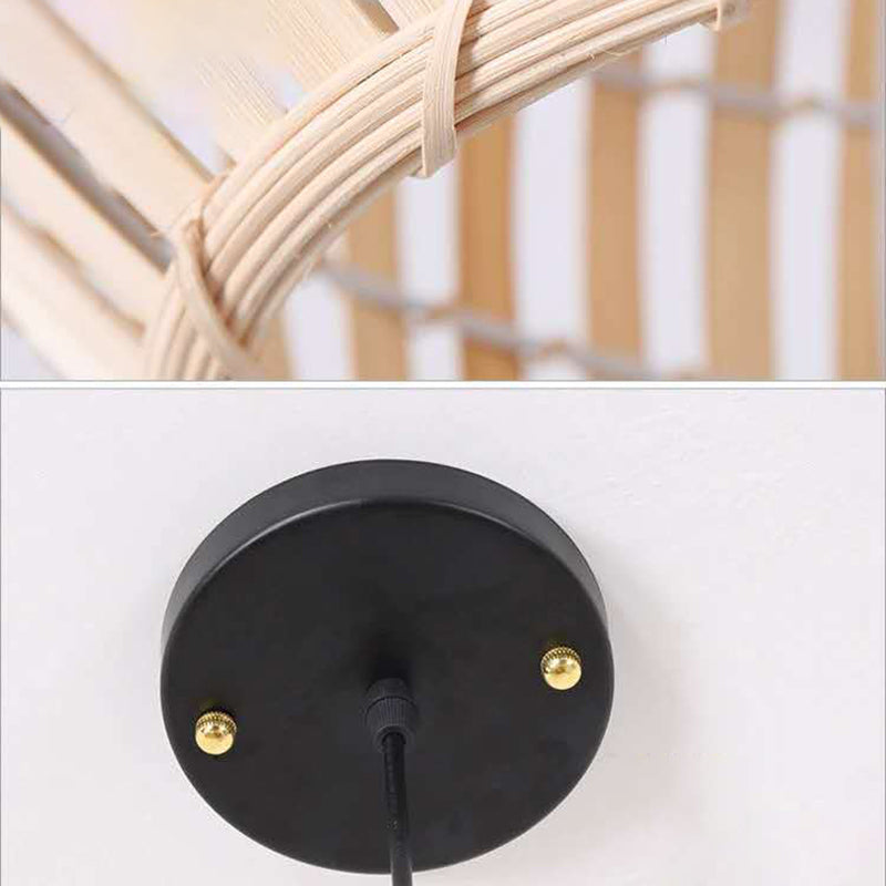 Spherical Hand-Woven Pendant Asia Art Deco 1 Bulb Bamboo Hanging Light for Dining Table