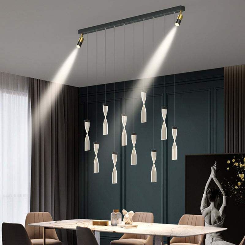 10-Lights Modern Style Acrylic LED Island Light Double Spotlight Design Long Strip Dining Room Lighting Fixture