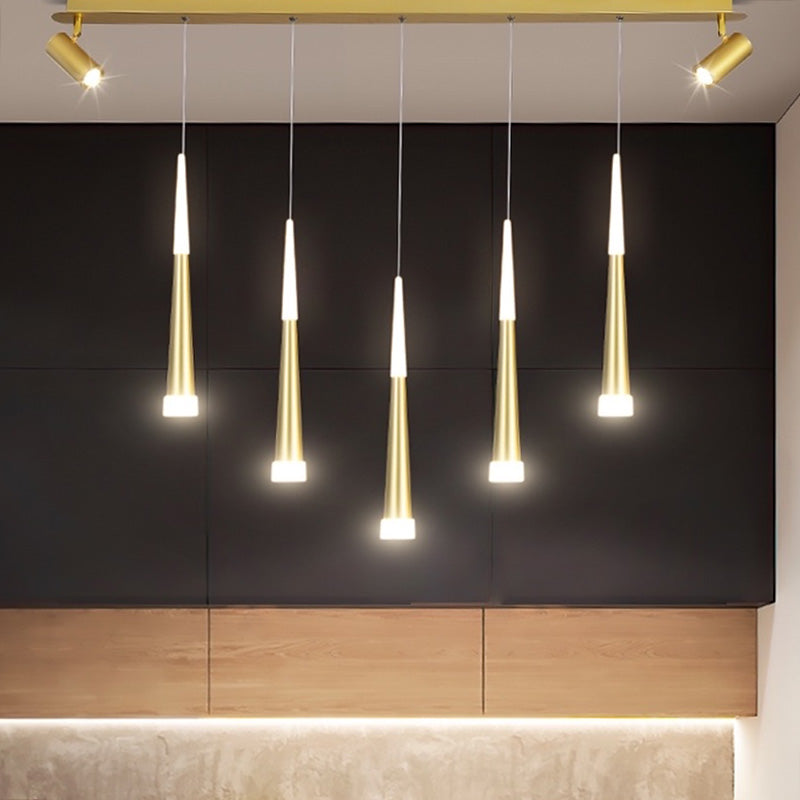 Diseño de Doble Doble Gold Luz Led Island Simplicidad contemporánea Cono Hanging Light para comedor