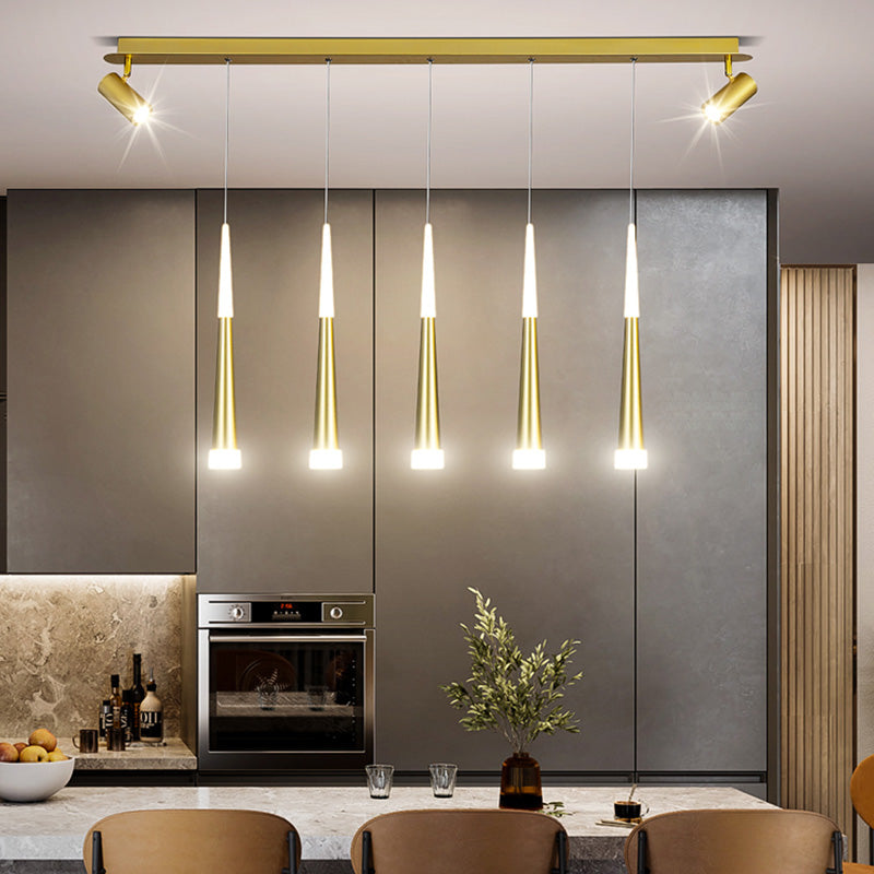 Diseño de Doble Doble Gold Luz Led Island Simplicidad contemporánea Cono Hanging Light para comedor
