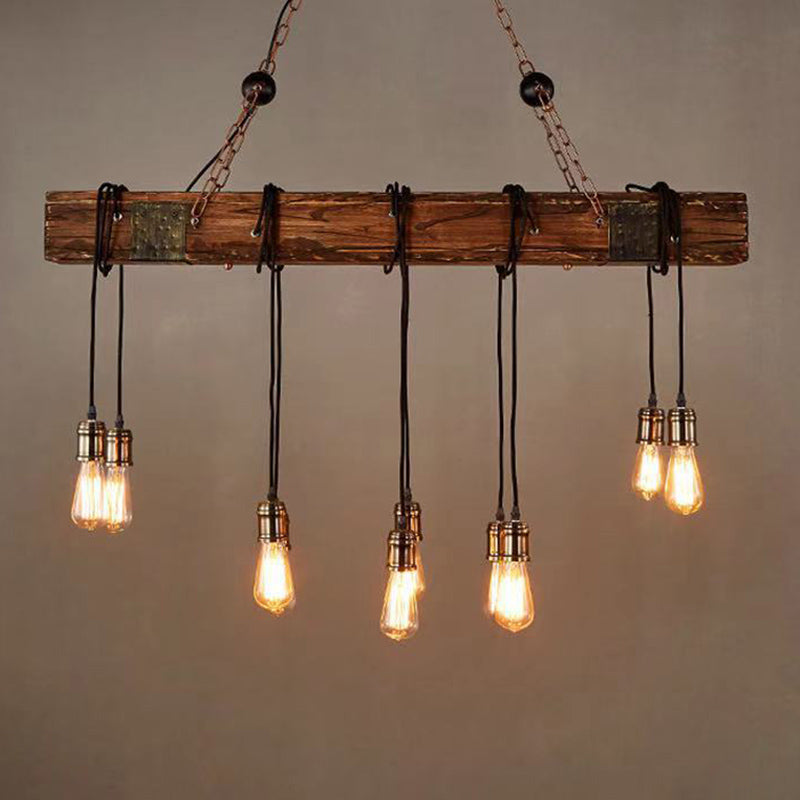 Bare Bulb Large Kitchen Pendant Lights Wood Rustic Island Light for Restaurant