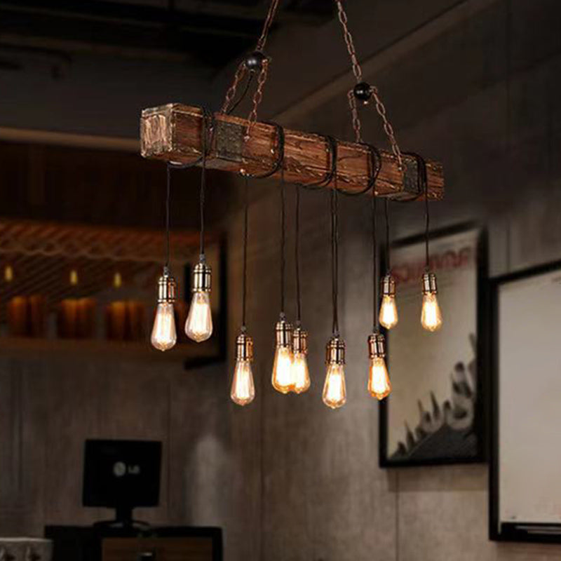 Bare Bulb Large Kitchen Pendant Lights Wood Rustic Island Light for Restaurant
