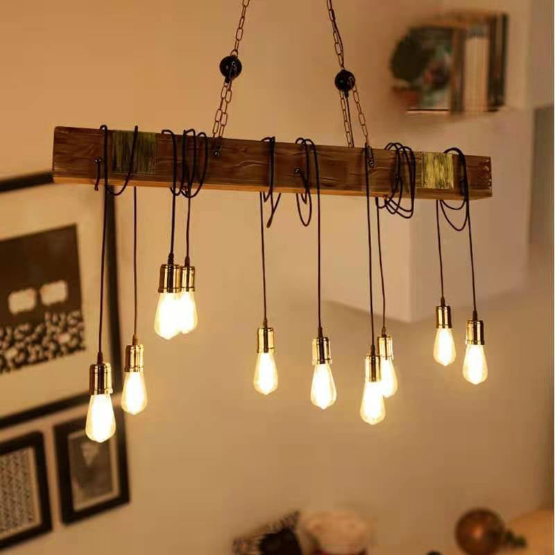 Bare Bulb Large Kitchen Pendant Lights Wood Rustic Island Light for Restaurant
