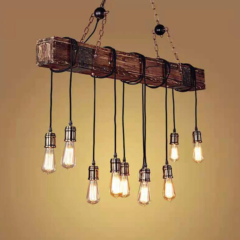 Bare Bulb Large Kitchen Pendant Lights Wood Rustic Island Light for Restaurant