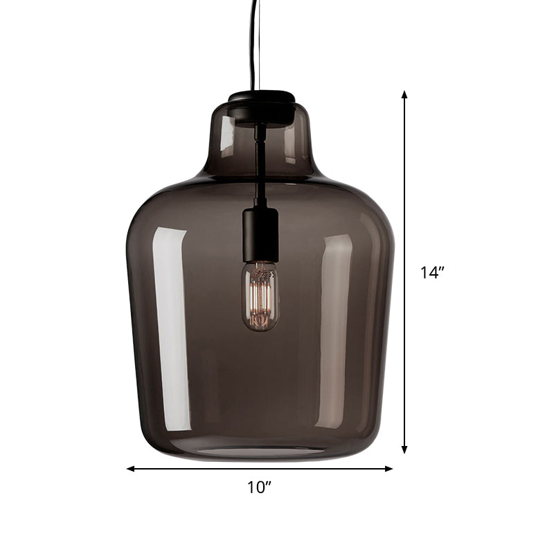 Black Glass Jar Pendant Lamp Contemporary 1 Head Hanging Ceiling Light for Dining Room