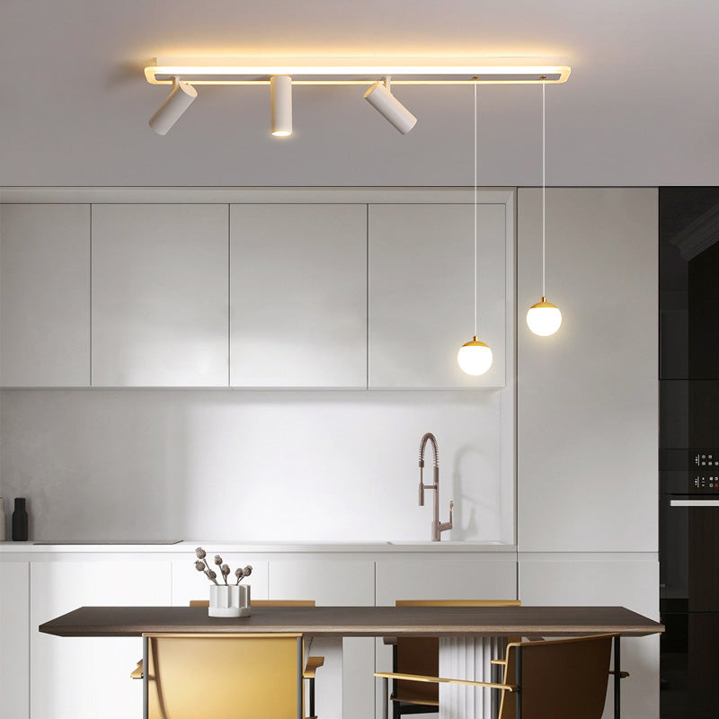 White Long-strip Minimalism LED Island Light Spotlight Design Contemporary Style Opal Glass Suspension Lamp for Dining Room