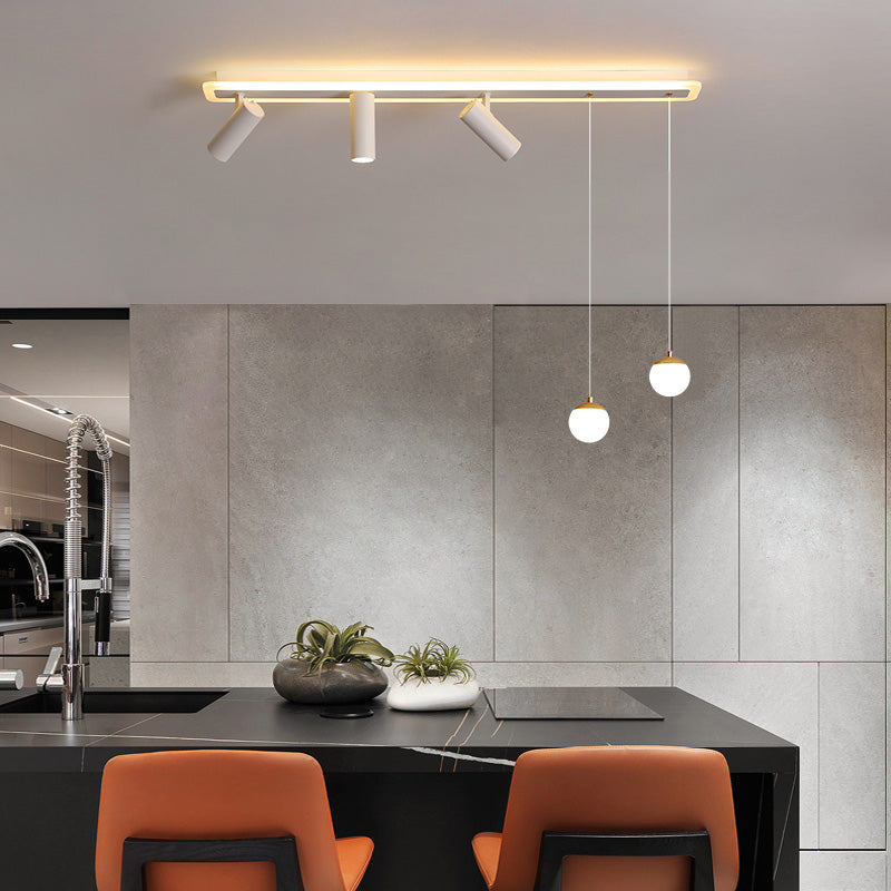 White Long-strip Minimalism LED Island Light Spotlight Design Contemporary Style Opal Glass Suspension Lamp for Dining Room