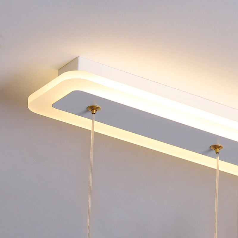 White Long-strip Minimalism LED Island Light Spotlight Design Contemporary Style Opal Glass Suspension Lamp for Dining Room
