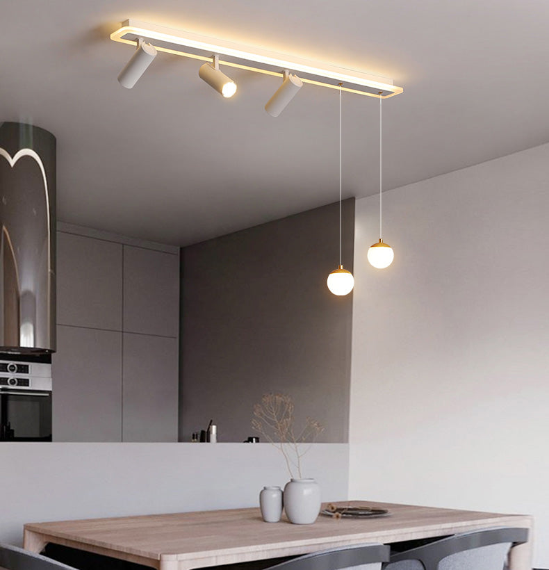 White Long-strip Minimalism LED Island Light Spotlight Design Contemporary Style Opal Glass Suspension Lamp for Dining Room