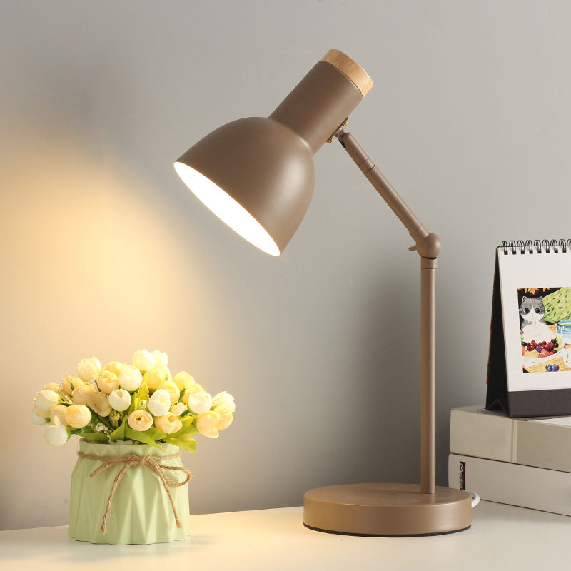 Swing Arm Table Light Macaron Iron 1 Bulb Kids Bedroom Night Lamp with Bell Shade