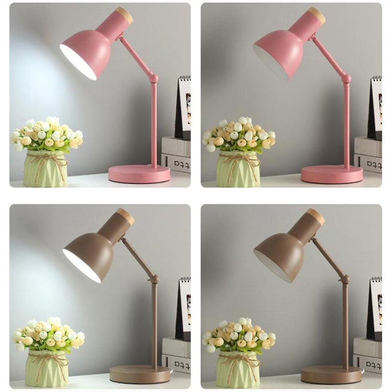 Swing Arm Table Light Macaron Iron 1 Bulb Kids Bedroom Night Lamp with Bell Shade