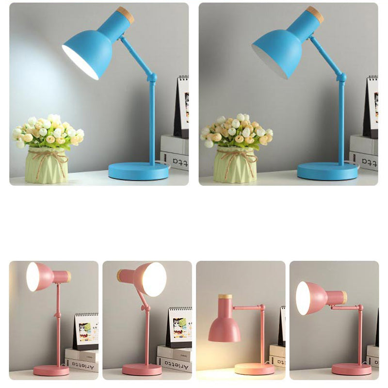 Swing Arm Table Light Macaron Iron 1 Bulb Kids Bedroom Night Lamp with Bell Shade