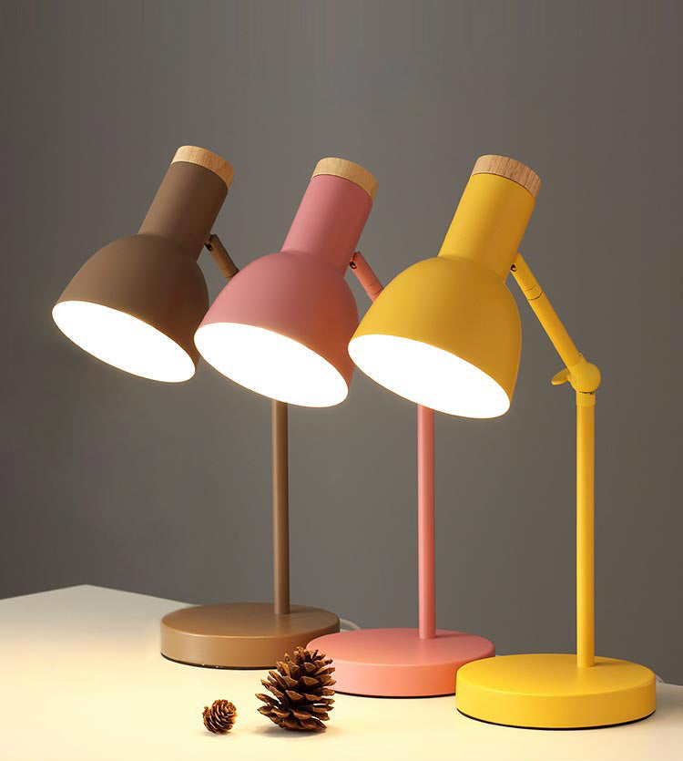 Swing Arm Table Light Macaron Iron 1 Bulb Kids Bedroom Night Lamp with Bell Shade