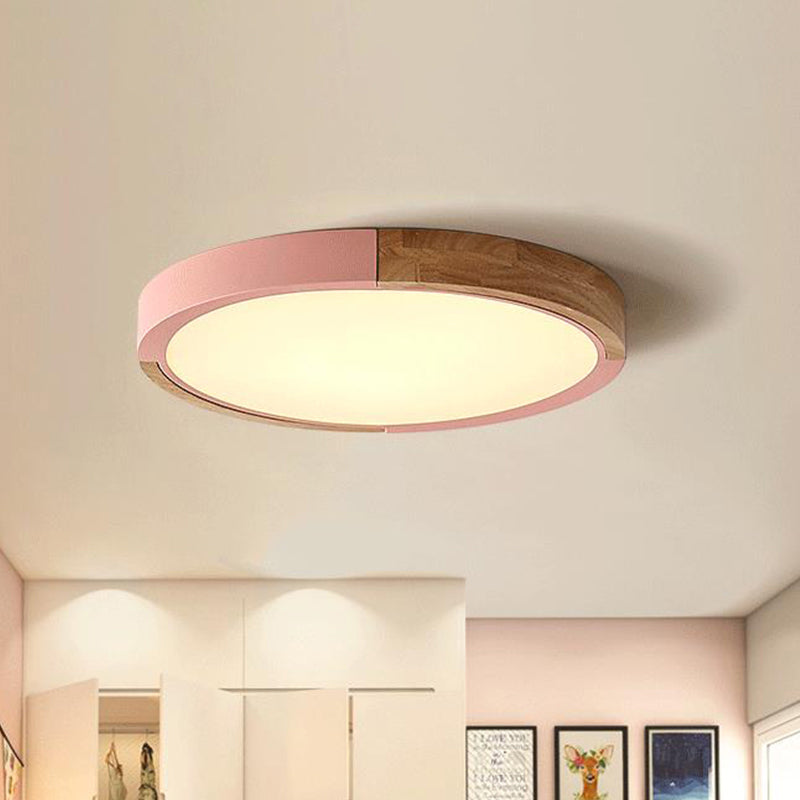 Circle Flush Mount Macaron Acrylic White/Pink/Yellow LED Ceiling Light Fixture in Warm/White Light, 16"/19.5" Wide