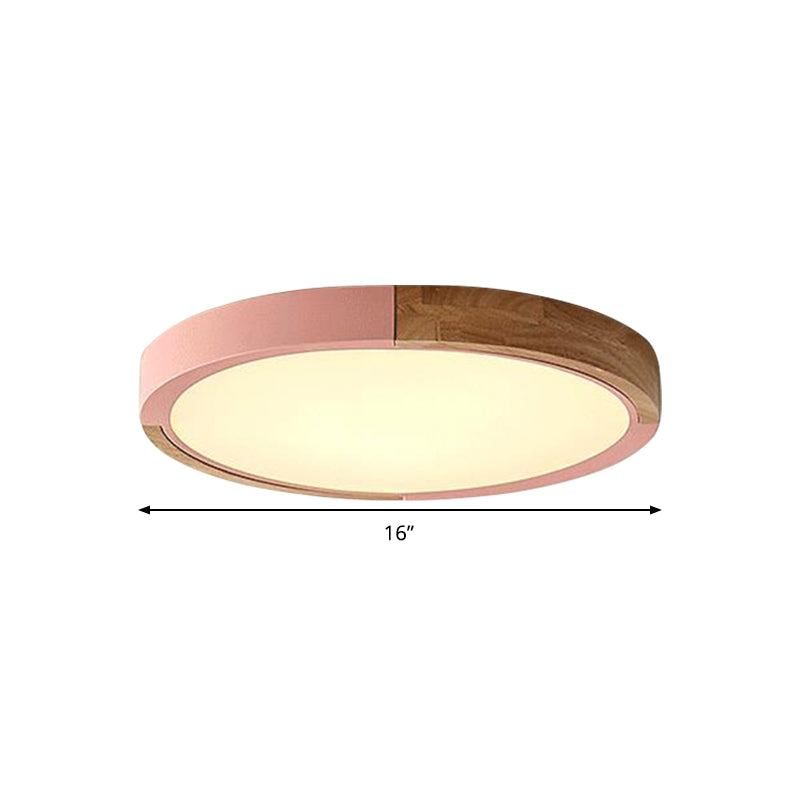 Circle Flush Mount Macaron Acrylic White/Pink/Yellow LED Ceiling Light Fixture in Warm/White Light, 16"/19.5" Wide