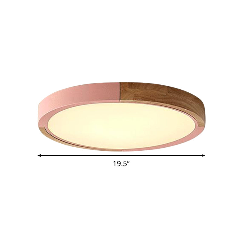 Circle Flush Mount Macaron Acrylic White/Pink/Yellow LED Ceiling Light Fixture in Warm/White Light, 16"/19.5" Wide